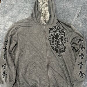 Gray Hoodie with Fleur-de-Lis Design
